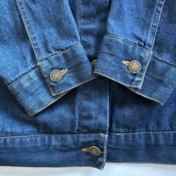 90s Y2K Denim Jacket Silver Threads Embroidered Leaf Jean Coat Women’s L Fall - Picture 10 of 15